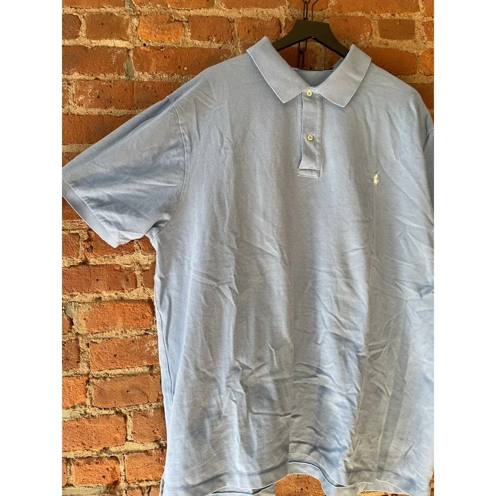 Ralph Lauren Polo Shirt Men's Blue 2XB Classic-Fit Light Yellow‎ Pony Logo